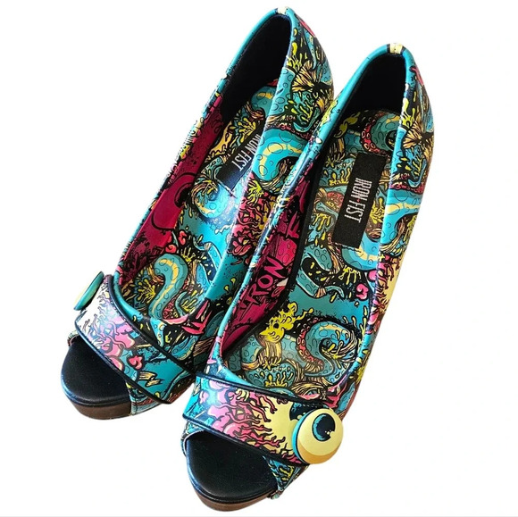 Iron Fist Oh No Women's Vegan Leather Multicolor Platform High Heels Size US 5. - Picture 5 of 11